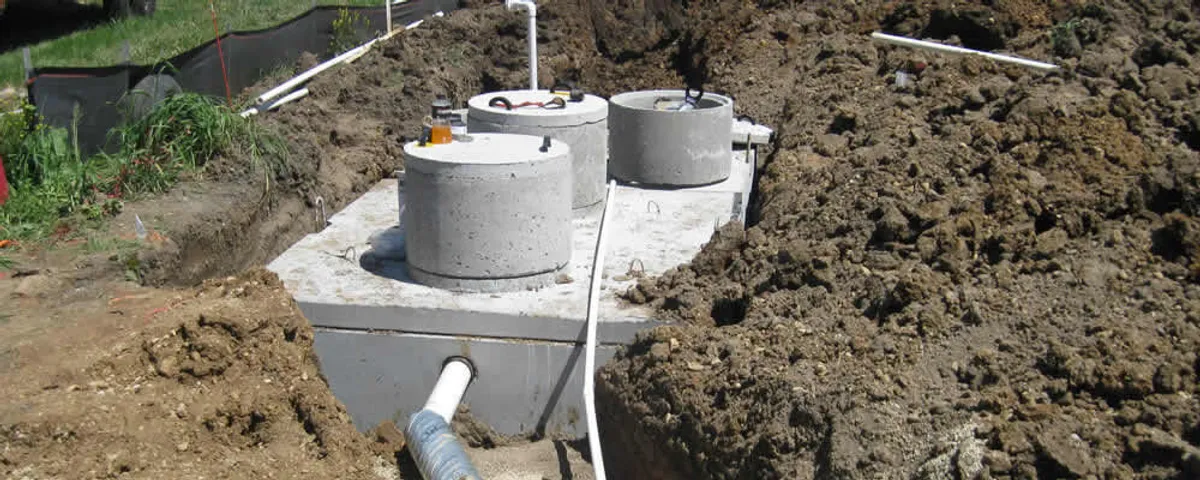 Septic system repair and installation site with tank access ports in Las Vegas, NV